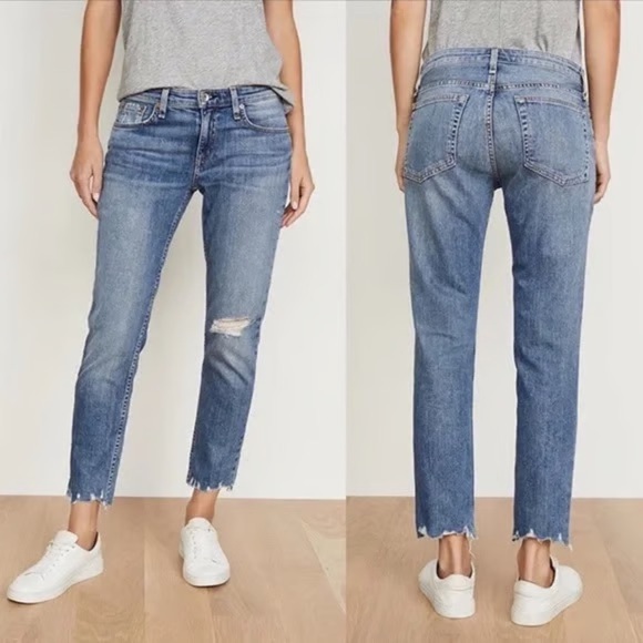 Rag & Bone Dre Low-Rise Slim Boyfriend Jeans Distressed Raw Hem Size 26 - Picture 1 of 12